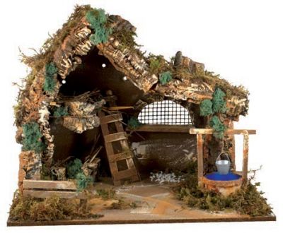 grotta o capanna grande per presepe realizzata a mano scala mensola e pozzo 60x35cm