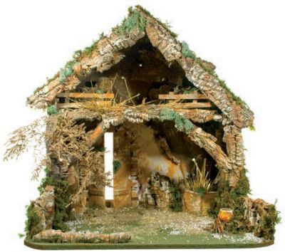 grande grotta capanna per presepe vuota con porta fuoco e varie decorazioni gia pronta 80x60cm