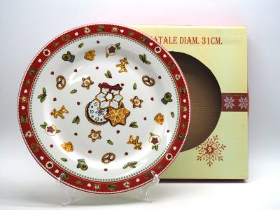 Piatto panettone in ceramica decorato h 3,5 x D. 31 cm dolcetti 