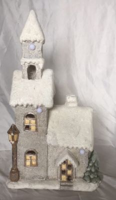 Scenario Casa innevata con luce musica colore grigio e tortora H60 cm