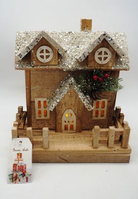 Casetta natalizia con luci e recinzione in legno h27 cm addobbi natalizi