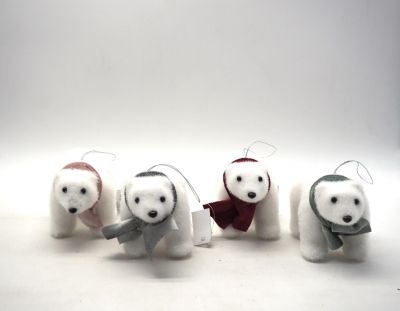 Orso floccato bianco in piedi con sciarpa colorata polistirolo 