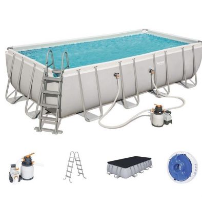 Set piscina fuori terra rettangolare Power Steel da 549x274x122 cm con filtro a sabbia grigio chiaro