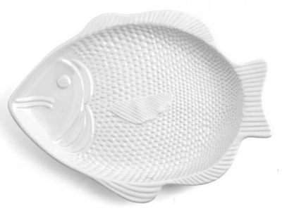 Piatto pesce ceramica bianca cm 37x28x3 cm 