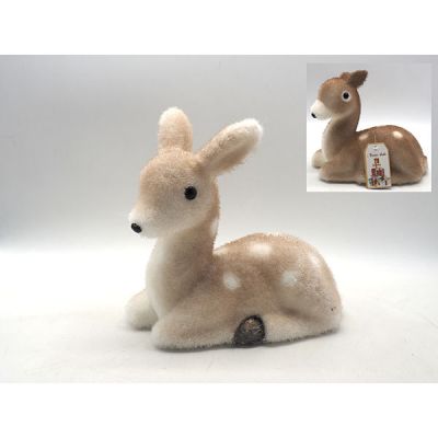 Cerbiatto floccato seduto h21cm decorazioni natalizie 