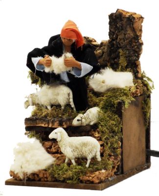 pastore tosatore in movimento ambientazione per presepe 14x9 cm