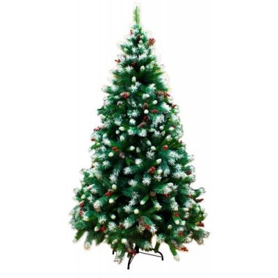 Albero di Natale Canada 240 cm con Pigne Bacche e Neve semi addobbato 