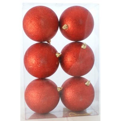 Set da 6 Sfere Natalizie Brillantate Rosso Palline di Natale 10 cm