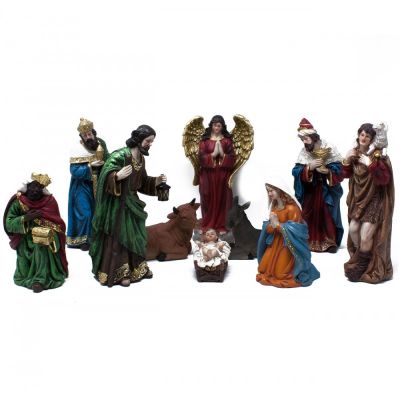 Set 10 pezzi natività completa sacra famiglia in resina da 21 cm per presepe