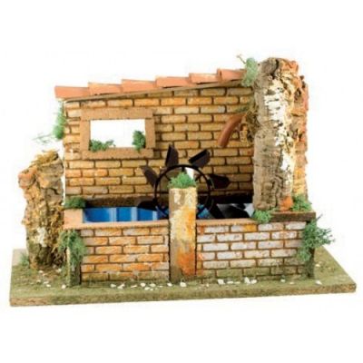 Mulino per presepe con motorino per acqua cm 38x19