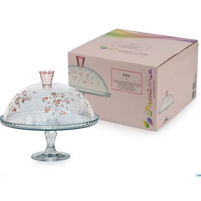 Pasabahce 95200 Alzata Vetro con Cupola Spring Vassoi da Arredo Tavola, Trasparente/Multicolore