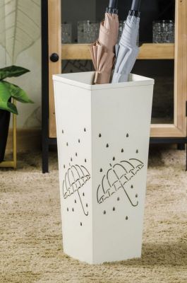 Portaombrelli in metallo bianco traforato con disegno ombrello 