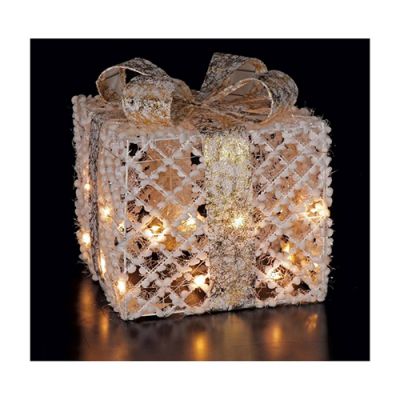Pacco regalo bianco con luci 40 Led 30 h cm decorazioni di natale