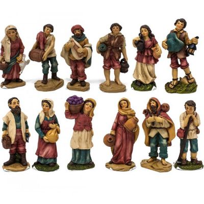 Pastori semplici in Resina 9 cm per Presepe Set da 12 pezzi assortiti