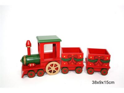 Treno trenino natalizio in legno 38 cm rosso con decorazioni
