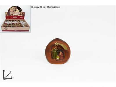 Natività rappresentata dentro una  castagna in resina 6cm