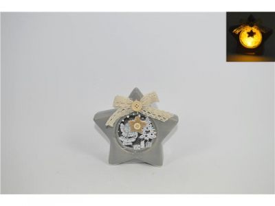 Stella ceramica a led 13 cm grigia con paesaggio natalizio