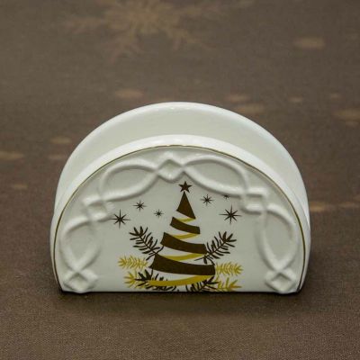 Porta tovaglioli in ceramica bianca decorata a tema natalizio