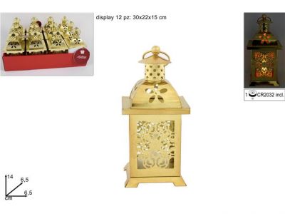 Lanterna colore oro con luci a led all'interno 15cm