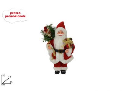Babbo Natale colore rosso con sacco pieno di doni  e decorazioni 30 cm