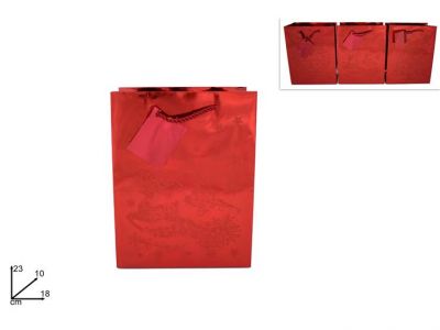 Busta regalo rossa metallizzata con decorazione di natale  23cm x 18 cm 
