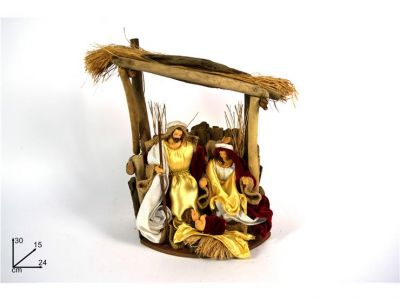 Natività con capanna rossa e oro presepe completo 30CM