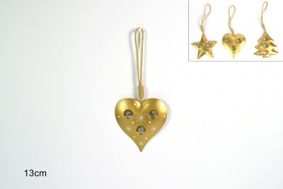 Appendino Metallo Natalizio a forma di cuore con campanelline 13cm