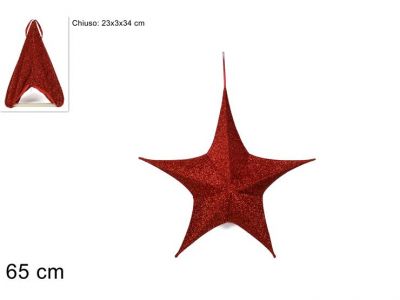 STELLA NATALIZIA ROSSA CON APPENDINO IN 3D 65 CM