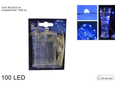Filo 100 micro led batteria blu luci di Natale 