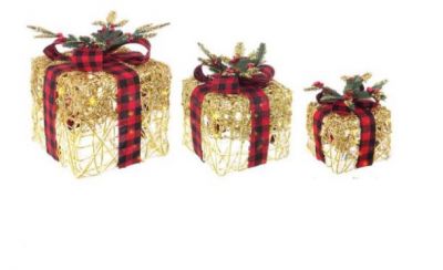 Pacco regalo h 15 cm 20 led a luce fissa a batteria bianco oro 