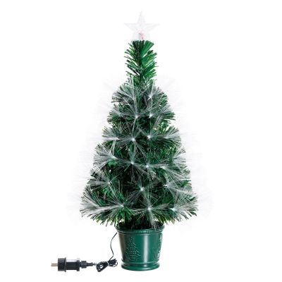Albero di Natale 70 cm in fibre ottiche luci bianco caldo e RGB pvc da interno con base