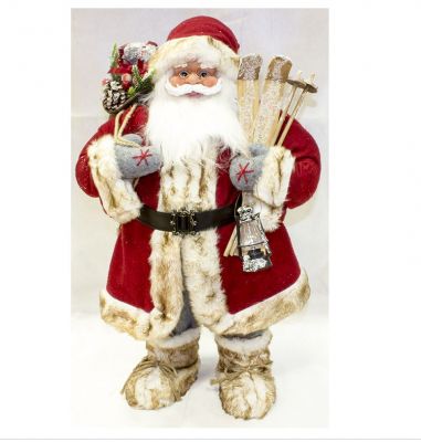Babbo Natale rosso con sacco e fascio di rametti e lanterna cm 80
