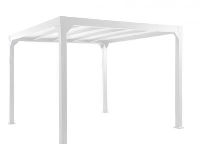 Pergola bioclimatica MT 3x4x250 H con lame in alluminio e sistema scarico acqua piovana Bianco