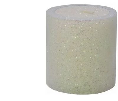 candela o moccola colore bianco perla glitterata 7 x 7 cm