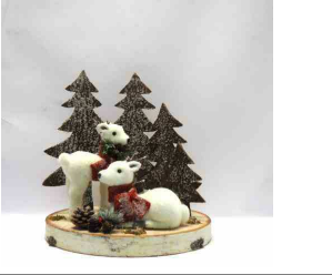 Decorazioni natale animali due renne bianche base con tronco H.40