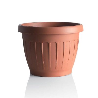 Vaso Rotondo In Plastica Effetto Legno Con Sottovaso - Decorazione Per Casa, Giardino, Ufficio - 11,5x13,5x16 Cm (Giallo)
