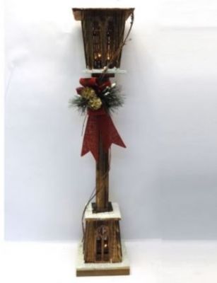 Lampione legno innevato con led 98cm decorazioni natalizie