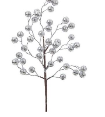 Ramo Myranda bacche argento h 45cm con glitter addobbi di natale 