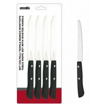 Set con 4 coltelli da tavola con lama seghettata in acciaio inox da 12 cm e manico rivettato