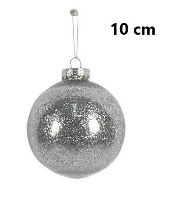 Sfera di Natale glitterata argento appendere all'albero di Natale 10cm