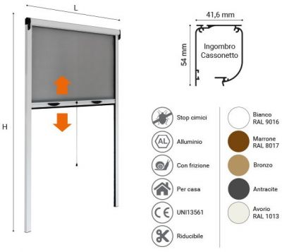 Zanzariera SPECIAL a rullo apertura verticale per finestra marrone 80x160 cm 