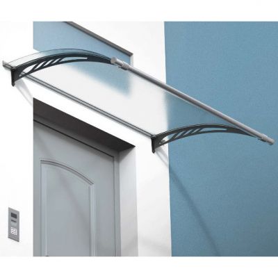 Pensilina 120 x 100 cm in policarbonato compatto trasparente tettoia modulabile per porte e finestre 