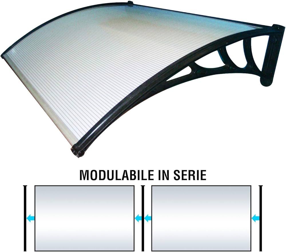 Pensilina Da Esterno In Policarbonato Alveolare Trasparente - Dimensioni 120x100 Cm, Con Braccetti In Polipropilene E Profili Alluminio