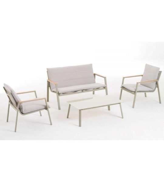 Set mobile da giardino salottino Orlando con struttura in alluminio e cuscini tortora