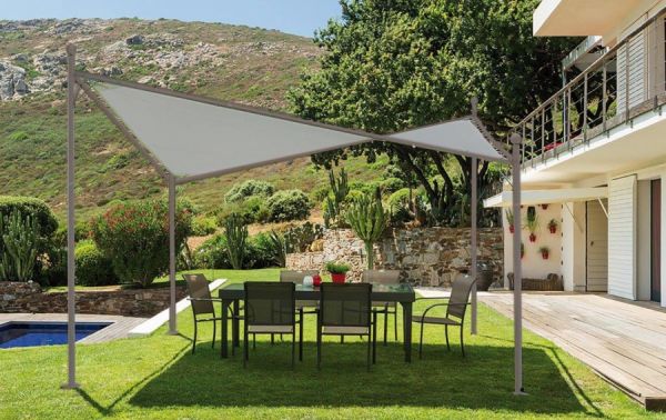 Gazebo ''Vela'' di alta qualità in ferro 4 x 4 m verniciato colore tortora arredo giardino 