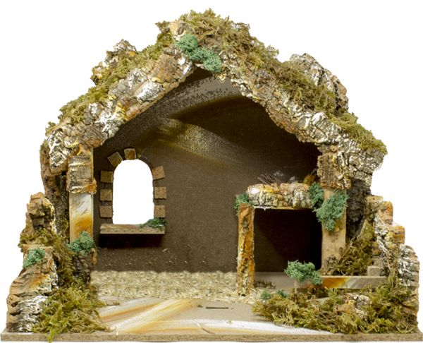Grotta o capanna vuota per presepe con finestra 60x35