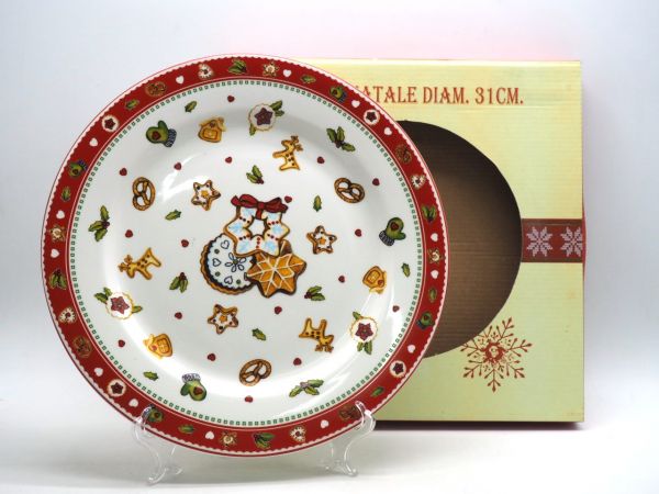 Piatto panettone in ceramica decorato h 3,5 x D. 31 cm dolcetti