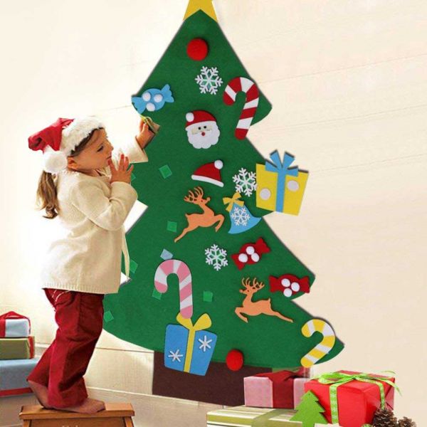FELTRO ALBERO DI NATALE IN FELTRO 95-110cm DECORAZIONE NATALIZIA DA PARETE CON ADDOBBI PER BAMBINI