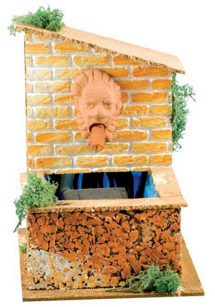 Fontana per presepe cm 14x19 in terracotta con testa leone e motorino per acqua