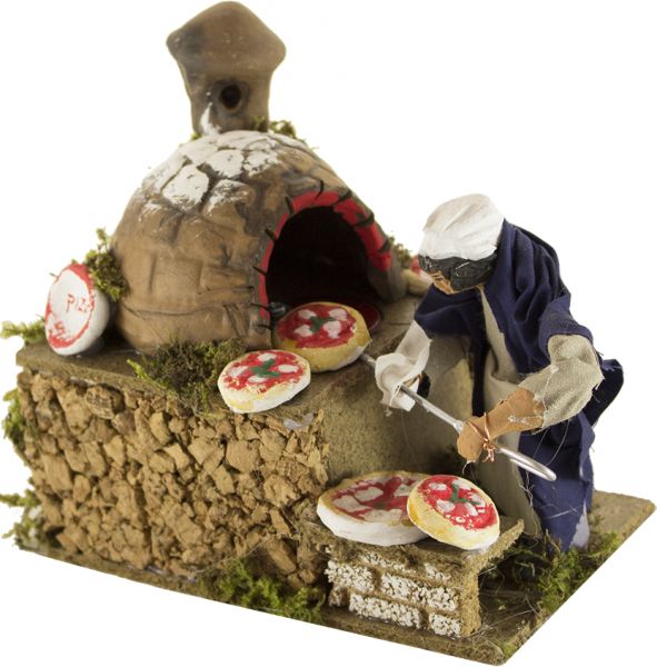 pastore pizzaiolo in movimento per presepe 14x9x8cm